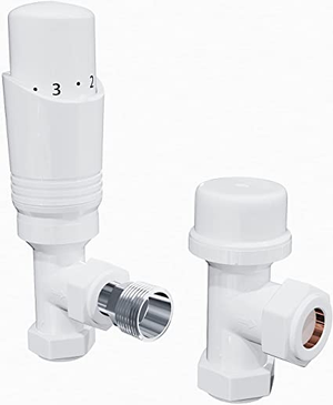 ELEGANT White Angled Thermostatic Radiator Valve Set TRV Radiator Valves