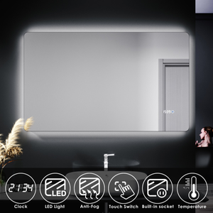 ELEGANT 1000 X 600mm Touch Shaving Socket Illuminated Bathroom LED Mirror - Time display
