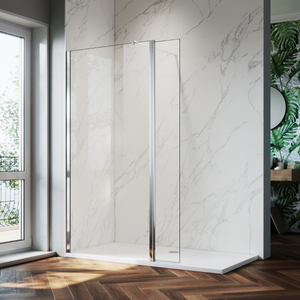 ELEGANT 700mm 8mm Easy Clean Nano Glass Shower Panel + 300mm Flipper/Return Panel