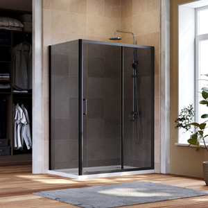 ELEGANT 1200x800mm Black Sliding Shower Door with side panel 8mm Easy Clean Nano Glass Shower Enclosure