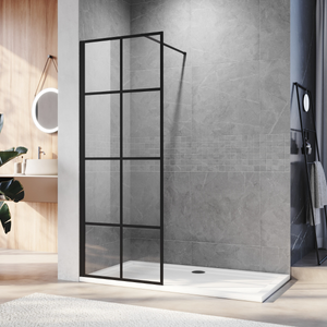 ELEGANT 760x1850 mm Walk in Wet Room Shower Enclosure Shower Screen Panel Matt black