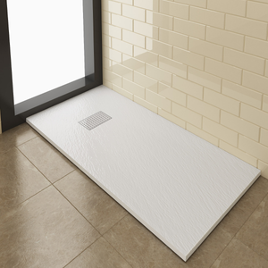 ELEGANT 1400x800mm Stainless Steel Cube Grate Slate Effect Anti-Slip Rectangle Shower Tray + 90mm Waste