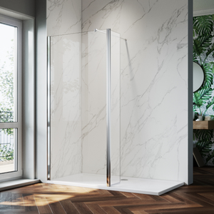 ELEGANT 1200mm 8mm Easy Clean Nano Glass Shower Panel + 300mm Flipper/Return Panel