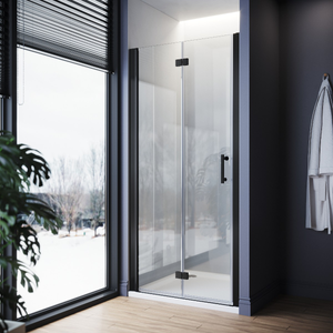 ELEGANT 900mm Black Bifold Shower Door Frameless Bathroom 6mm Tempered Glass Shower Screen