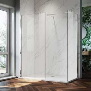 ELEGANT 1700x800mm Walk-In Shower Enclosure 8mm Easy Clean (Inc. Shower Panels, Stone Resin Tray + Waste)