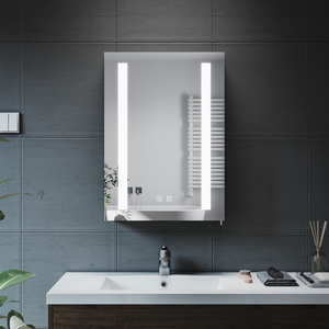 ELEGANT 500 x 700mm Bathroom Mirror Cabinet with Shaver Socket and Led Lights Black Single Door Mirrored Bathroom Wall Cabinets