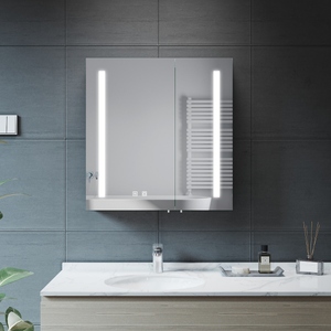 ELEGANT 630 x 650mm LED Illuminated Bathroom Mirror Cabinet with Light Socket Demister Pad