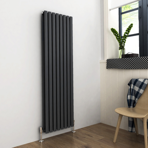 ELEGANT 1600x480mm Anthracite Oval Double Panel Grey Designer Radiator Vertical Radiator