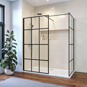ELEGANT Custom Size Walk in Shower Enclosure 8mm Tempered Glass Black Framed Panel