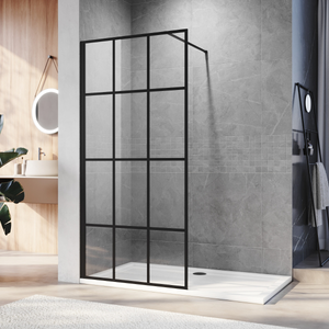 ELEGANT 1000x1850 mm Walk in Wet Room Shower Enclosure Shower Screen Panel Matt black