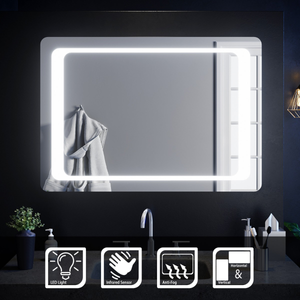 ELEGANT LED Illuminated Bathroom Mirror IP44 Demister Sensor/Button