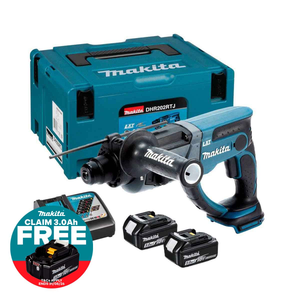 Makita DHR202RTJ 18V LXT SDS Plus Cordless 3-Mode Rotary Hammer with 2x 5.0Ah Batteries