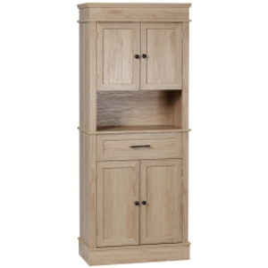 HOMCOM Alacena de Cocina con 4 Puertas 1 Cajón y Estante Abierto Mueble Auxiliar para Microondas 74x39,5x183 cm Roble