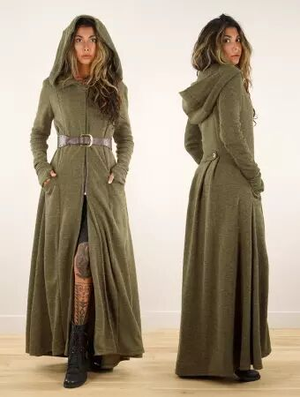 'Manteau long à capuche "Enchantress", Vert kaki'