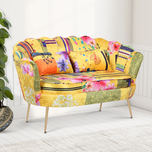 Fabric Gold Patchwork 2 Seat Daisy Accent Chair