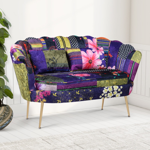 Multicoloured Patchwork Fabric 2 Seat Daisy Accent Chair