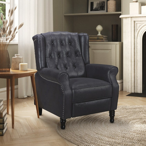 Faux Leather Suede Black Marianna Manual Recliner Wingback Chair
