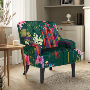 Fabric Green Patchwork Lydia Accent Chair