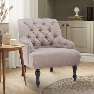 Fabric Linen Beige Buttoned Armina Accent Chair