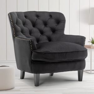 Velvet Black Buttoned Ava Accent Chair