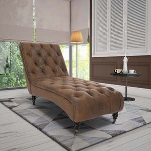 Faux Leather Suede Brown Layla Chesterfield Chaise Lounge