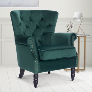 Velvet Emerald Green Liana Accent Wingback Chair