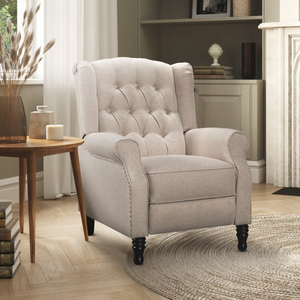 Fabric Linen Beige Marianna Manual Recliner Wingback Chair