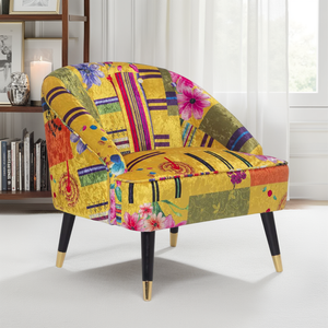 Fabric Gold Patchwork Kensington Slipper Accent Chair