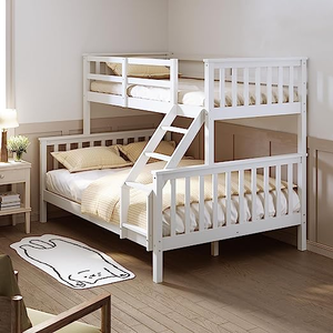 ELEGANT White Pine Wood Triple Sleeper Bed Frame Solid Wood Bunk Bed Frame with Guard Rail 3ft Single for Kids 4FT6 Double for Adults