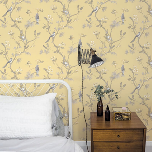 Galerie Classic Bird Trail Yellow/Grey Wallpaper - G78494