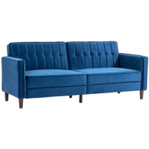 HOMCOM Velvet-Feel Three-Seater Sofa Bed - Blue