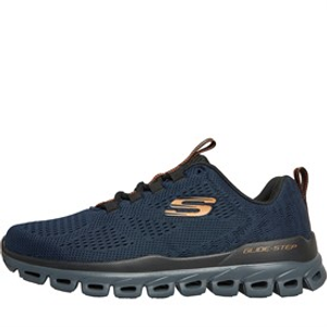 SKECHERS Mens Glide Step Fasten Up Trainers Navy/Orange