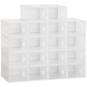 HOMCOM Organizador de Zapatos Modular Estantería Modulable con 18 Cubos Puertas Magnéticas 25x35x19 cm Transparente