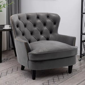 Faux Leather Suede Grey Buttoned Ava Accent Chair