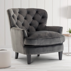 Velvet Dark Grey Buttoned Ava Accent Chair