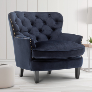 Velvet Navy Blue Buttoned Ava Accent Chair