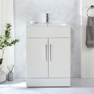 Milano Lurus - White 610mm Modern Vanity Unit with Basin and Chrome T-Bar Handles