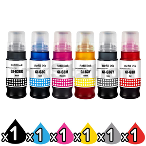 6-Pack Compatible Canon GI63 Ink Bottle [1BK,1C,1M,1Y,1GY,1R]