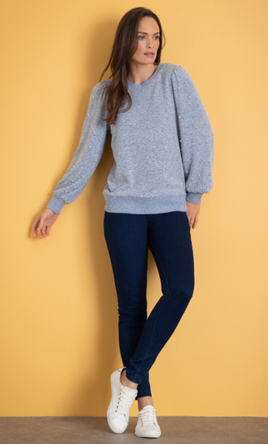 Embellished Blouson Sleeve Jumper - Blue