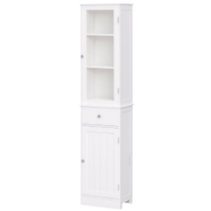 kleankin Armario de Baño Alto, Armario de Almacenaje Delgado, con Estantes Ajustables, Cajón, para Espacios Pequeños, Moderno, 40x27x171,5 cm, Blanco
