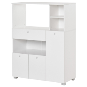 HOMCOM Mueble Auxiliar de Cocina Mueble para Microondas Aparador de Cocina con Cajón Estantes 3 Puertas 3 Compartimientos Diseño Anti-vuelco para Comedor 90x40x120 cm Blanco