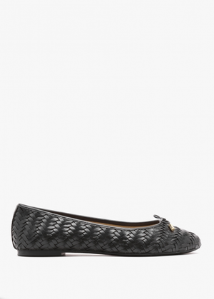 Jayna Black Leather Woven Ballet Pumps