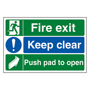 Fire Exit/Keep Clear/Push Pad To Open-400x300mm-Self Adhesive Vinyl