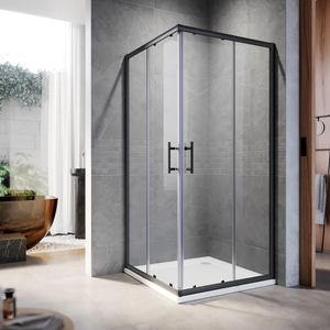 ELEGANT 760 x 760mm Black Framed Sliding Corner Entry Shower Enclosure 6mm Tempered Glass Shower Cubicle