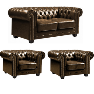chesterfield brown leather antique 2+1+1 seater sofa set