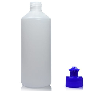 500ml Natural HDPE Plastic Round Bottle & Free Pull Top Dispensing Cap - Blue
