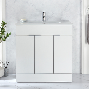 Milano Lurus - White 810mm Modern Vanity Unit with Basin and Chrome Finger Pull Handles