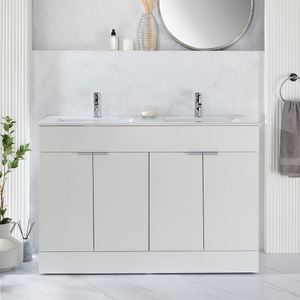 Milano Lurus - White 1210mm Modern Vanity Unit with Double Basin and Chrome Finger Pull Handles
