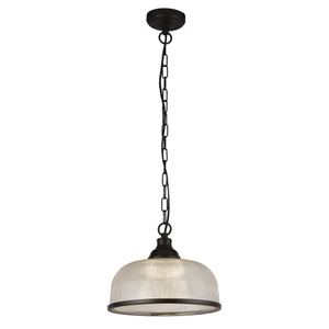 1682BK Highworth Pendant Matt Black Metal Holophane Style Glass