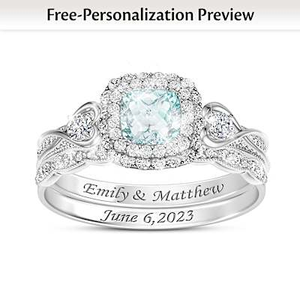 1.5-Carat Aquamarine & Topaz Personalized Bridal Ring Set